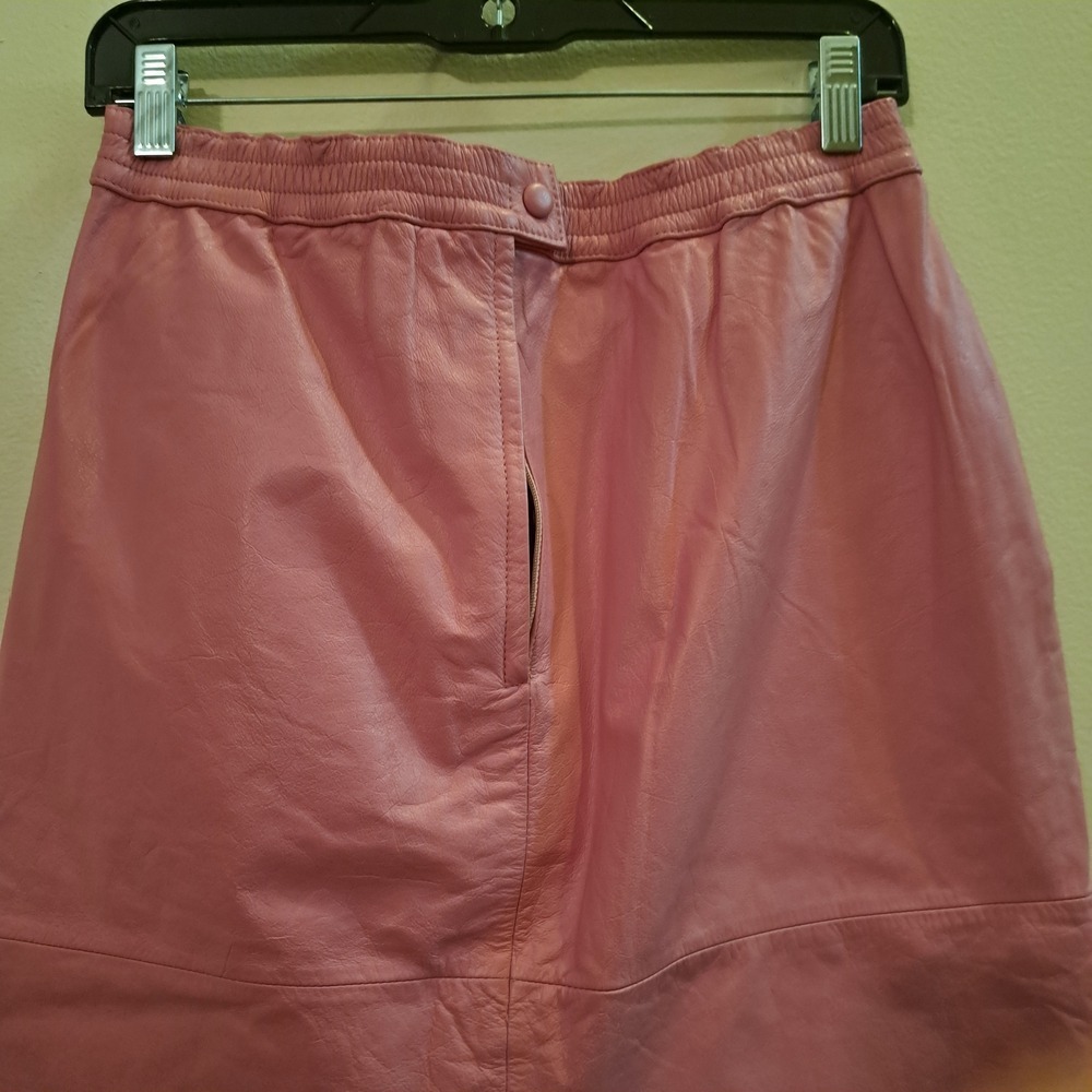 Vintage Pink Leather Pencil Skirt High Waisted‎ Midi with Pockets Waist 30" - Picture 8 of 13